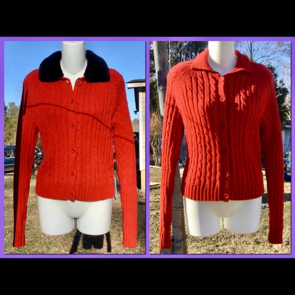 Cardi w/Faux Fur Collar, sz SP